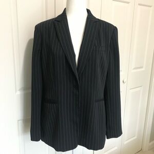 Jones New York Black Pinstripe Tailored Career Blazer One Button Size 10